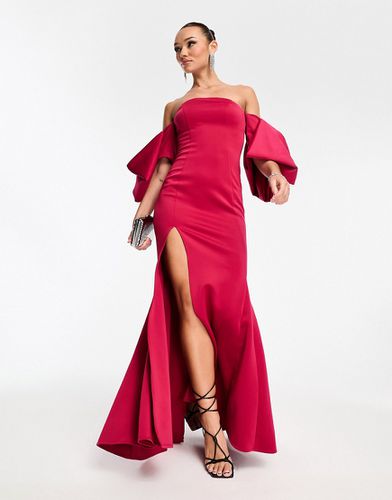 Robe longue moulante de qualité supérieure à épaules dénudées avec manches surdimensionnées - Rose intense - Asos Design - Modalova
