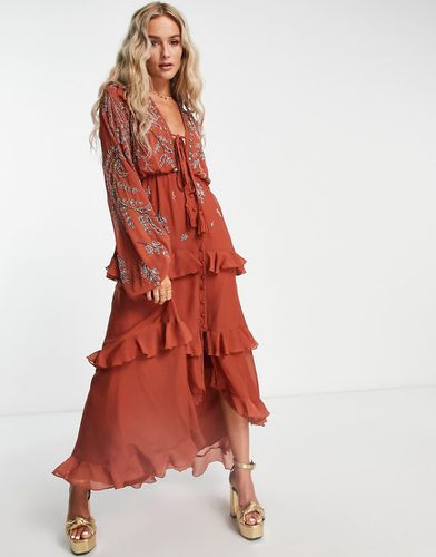 Robe longue souple boutonnée sur le devant et ornée de fleurs - Rouille - Asos Design - Modalova