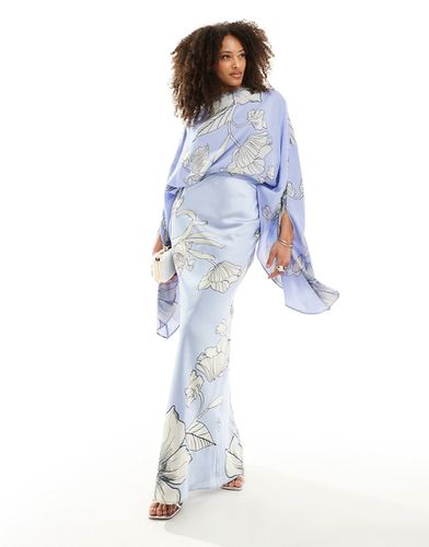 Robe longue satinée coupée en biais à imprimé fleuri avec empiècement superposé en mousseline - Asos Design - Modalova