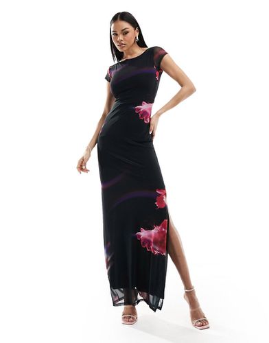 Robe longue sans manches en tulle à imprimé aquatique abstrait - Noir et rose - Asos Design - Modalova