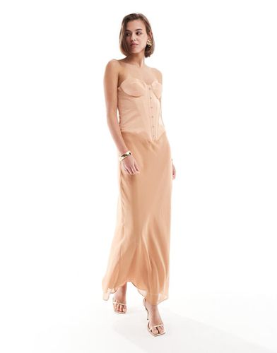 Robe longue style corset en satin avec jupe en mousseline - Camel - Asos Design - Modalova