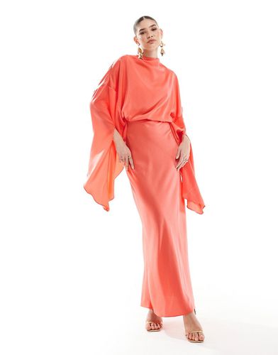 Robe longue superposée en satin - Corail - Asos Design - Modalova