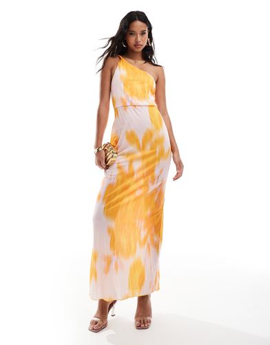 Robe longue plissée à fleurs avec épaule asymétrique torsadée - Orange et rose - Asos Design - Modalova