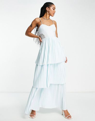 Robe longue plissée à volants avec détails en dentelle et bretelles - Menthe - Asos Design - Modalova