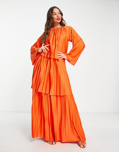 Robe longue plissée à volants - Orange - MULTI - Asos Design - Modalova