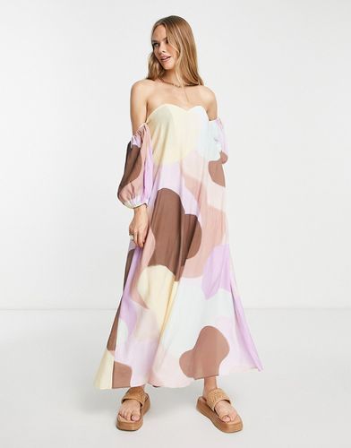 Robe longue trapèze froissée avec manches à imprimé abstrait - Asos Design - Modalova