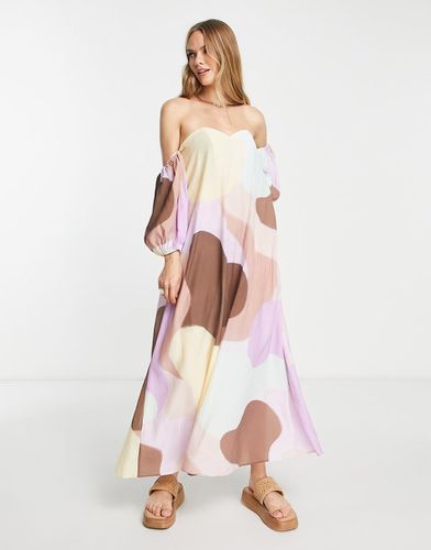 Robe longue trapèze froissée avec manches à imprimé abstrait - Asos Design - Modalova