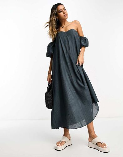 Robe longue trapèze froissée avec manches - ardoise - Asos Design - Modalova