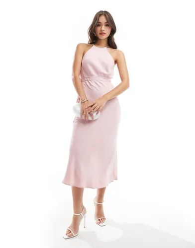 Robe longueur mollet à encolure licou avec liens à la taille et découpe sur le côté - pastel - Asos Design - Modalova