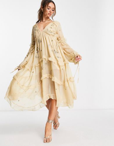 Robe mi-longue coupe trapèze avec ornements en grappes - Asos Design - Modalova