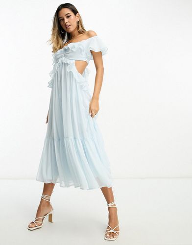 Robe mi-longue à épaules dénudées avec découpes et volants - pastel - Asos Design - Modalova