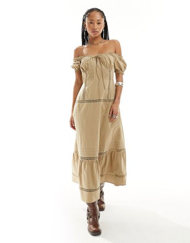 Robe mi-longue à épaules dénudées avec pinces et bordure crochetée - Kaki délavé - Asos Design - Modalova