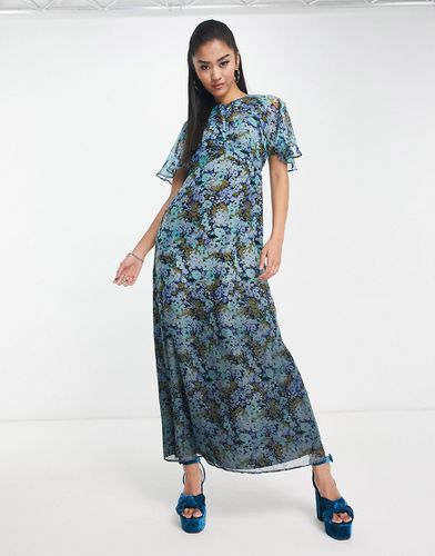 Robe mi-longue à manches ange et imprimé floral effet dip-dye - Asos Design - Modalova