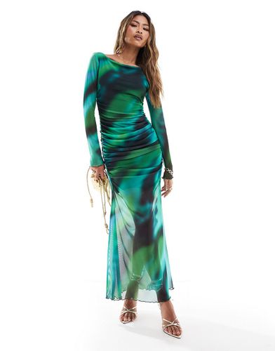 Robe mi-longue à manches longues en tulle avec imprimé tacheté - Vert - Asos Design - Modalova