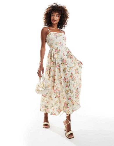 Robe mi-longue ample à encolure carrée avec ourlet à godets - à petites fleurs - Asos Design - Modalova