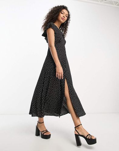 Robe mi-longue boutonnée à manches évasées et motif pois - Noir et blanc - Asos Design - Modalova