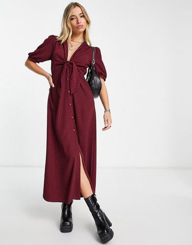 Robe mi-longue boutonnée et nouée devant à pois - Bordeaux - Asos Design - Modalova