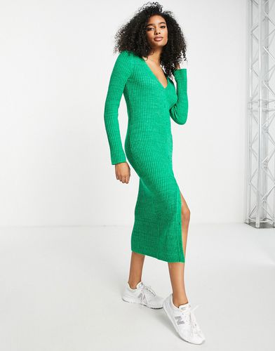 Robe mi-longue boutonnée en maille teinte par sections - Asos Design - Modalova