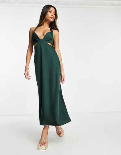 Robe mi-longue dos nu en satin à décolleté plongeant avec découpes à la taille - foncé - Asos Design - Modalova