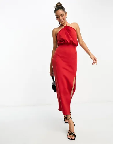Robe mi-longue dos nu plissée - Rouge - Asos Design - Modalova