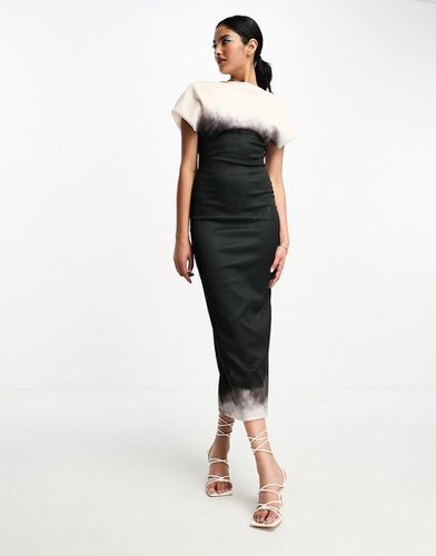Robe mi-longue drapée à col montant et effet ombré - Noir et blanc - Asos Design - Modalova