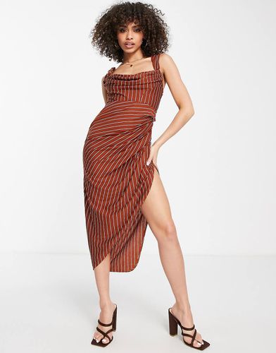 Robe mi-longue en lin avec corset drapé et imprimé rayé - Rouille - Asos Design - Modalova