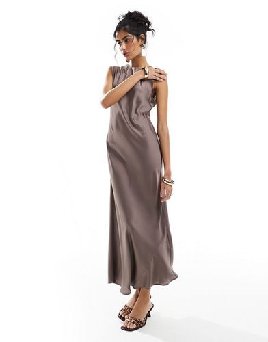 Robe mi-longue en satin - Moka - Asos Design - Modalova