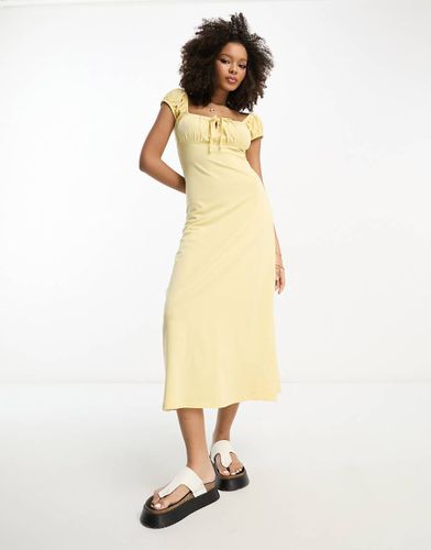 Robe mi-longue froncée à mancherons avec liens - Citron - Asos Design - Modalova