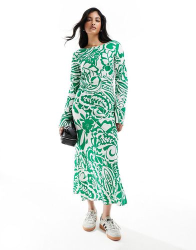 Robe mi-longue imprimée en viscose avec encolure bateau et dos en V - Vert - Asos Design - Modalova