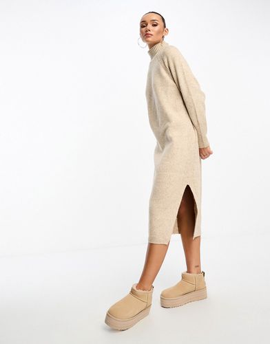 Robe mi-longue oversize en maille à col montant - Taupe - Asos Design - Modalova