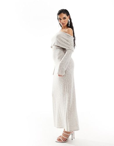 Robe mi-longue légère texturée à encolure Bardot et manches longues - Taupe - Asos Design - Modalova