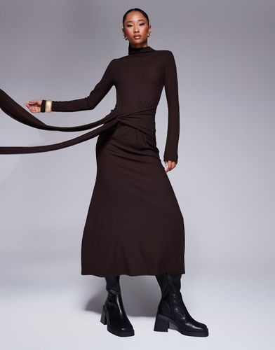 Robe mi-longue nouée devant ultra douce et côtelée - Chocolat - Asos Design - Modalova