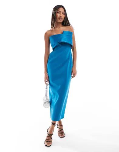 Robe mi-longue sculpturale avec corsage contrastant en satin - Sarcelle - Asos Design - Modalova