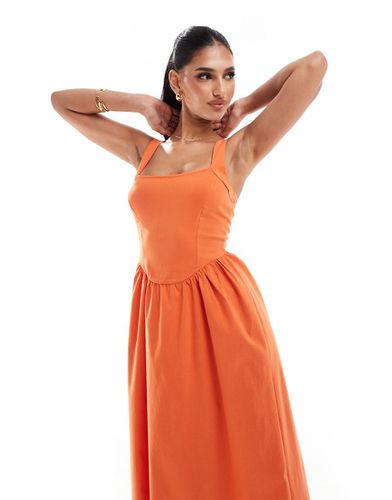 Robe mi-longue style années 90 en bengaline avec encolure carrée et jupe évasée - Orange - Asos Design - Modalova