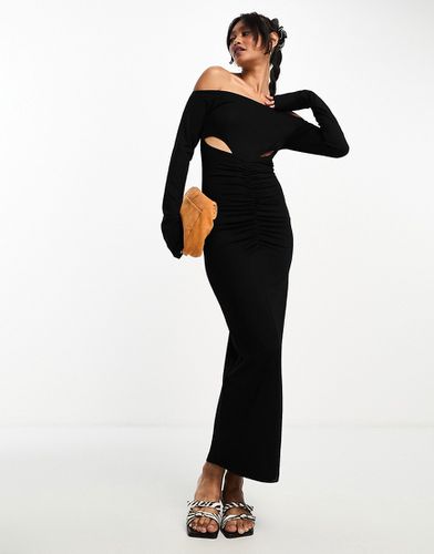 Robe mi-longue style Bardot froncée avec manches longues et découpes - Asos Design - Modalova