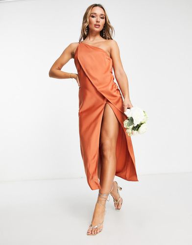 Robe mi-longue superposée asymétrique en satin avec fente à l'avant - Rouille - Asos Design - Modalova