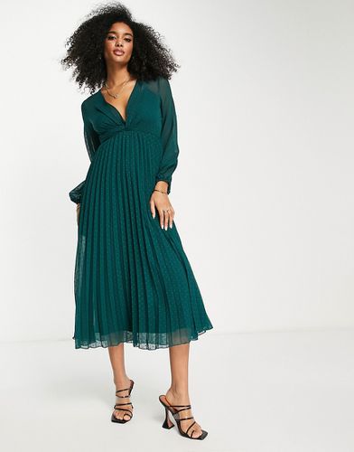 Robe mi-longue plissée torsadée sur le devant en plumetis - forêt - Asos Design - Modalova