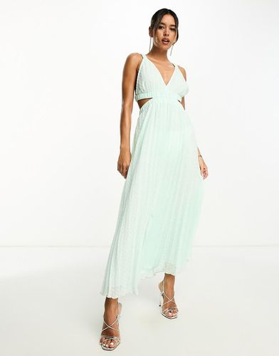 Robe mi-longue plissée à décolleté plongeant avec bretelles et dos élastiqués - pomme - Asos Design - Modalova