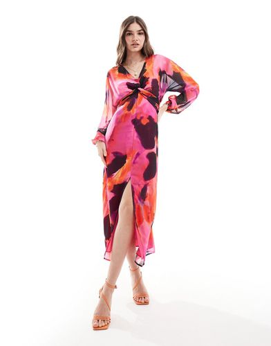Robe mi-longue transparente nouée devant à imprimé abstrait - Rose - Asos Design - Modalova
