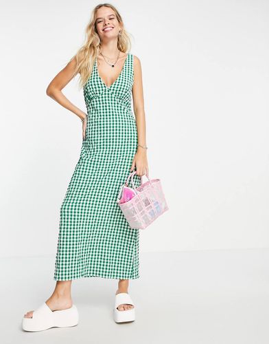 Robe nuisette mi-longue en tissu texturé à col V et carreaux vichy - Vert - Asos Design - Modalova