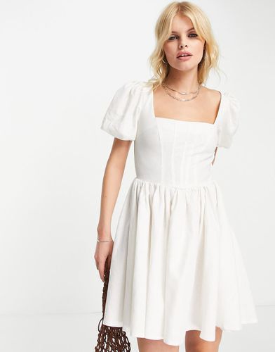 Robe patineuse courte en lin style corset à manches bouffantes - Asos Design - Modalova