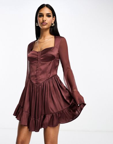 Robe patineuse courte style bustier en mousseline et satin - Prune - Asos Design - Modalova