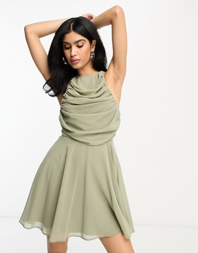 Robe patineuse courte sans manches avec corsage drapé - Kaki - Asos Design - Modalova