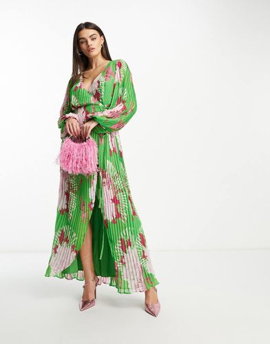 Robe portefeuille longue avec manches ballon et grand imprimé fleuri - Asos Design - Modalova