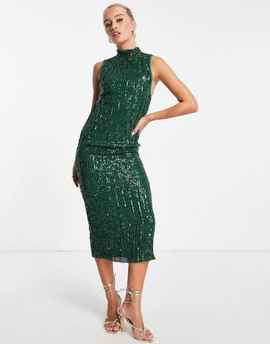 Robe plissée mi-longue à col montant et sequins - forêt - Asos Design - Modalova