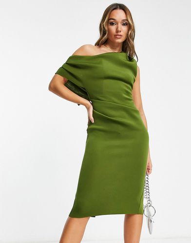 Robe plissée mi-longue à épaule tombante en néoprène - Olive - Asos Design - Modalova