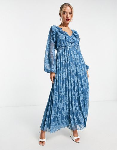 Robe plissée mi-longue en jacquard fleuri avec dos ouvert et col volanté - profond - Asos Design - Modalova