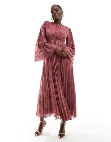Robe plissée mi-longue en mousseline à chevrons avec manches évasées et liens au dos - Asos Design - Modalova
