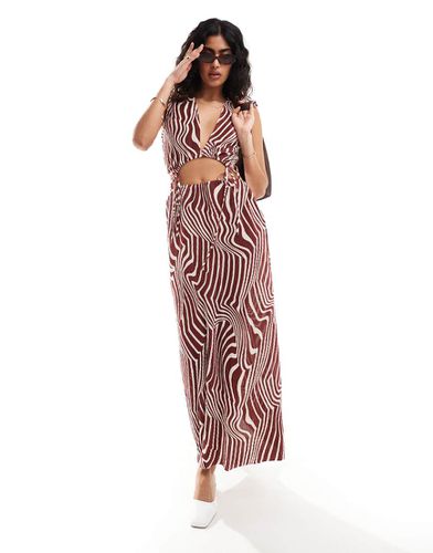 Robe plissée avec découpes à la taille - Bordeaux à zébrures - Asos Design - Modalova