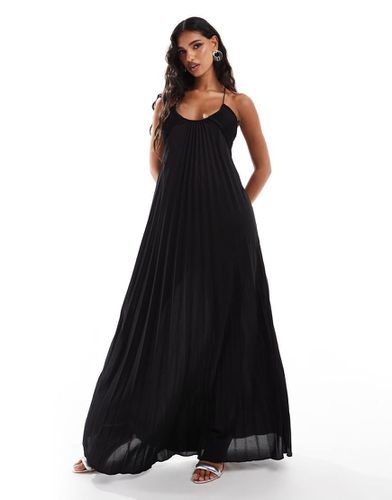 Robe plissée longue à encolure dégagée et dos nu - Noir - Asos Design - Modalova